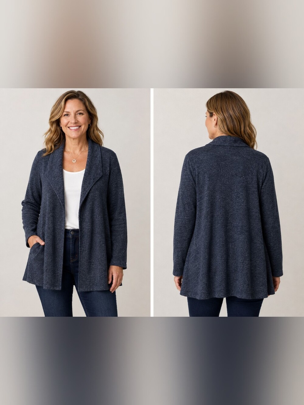 Dana Buchman Women's Open-Front Shawl Collar Cardigan Sweater - Navy